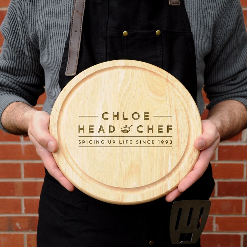 Fathers Day Gifts, Personalised 'Head Chef' Wooden Cutting Chopping Board, Birthday Gifts For Him, Gift for Boyfriend, Dad Round Board