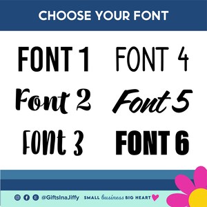 May include: A white background with six different font styles displayed in black. The text reads "CHOOSE YOUR FONT" at the top of the image. The fonts are numbered 1 through 6.