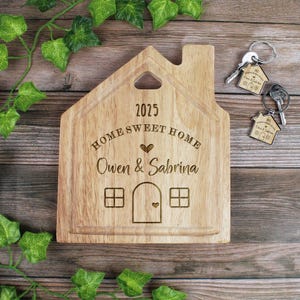 Home Sweet Home House Shaped Board Personalised House Warming Board with Keyring Option, Moving House Gift, New Home, His & Hers Homeowner