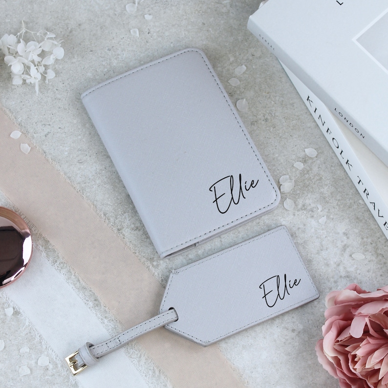 Personalised Passport Holder & Luggage Tag Travel Set with Name, Travel Gift, PU Leather Luggage, Passport Covers, Honeymoon, Hen Party Gift image 5