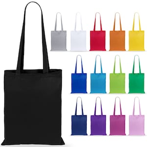 Plain Coloured Cotton Shopping Tote Shoulder Bags Available in 14 Colours, 4OZ Cotton  Decorating, Screen Printing, HTV Heat Transfer Vinyl