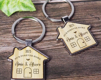 Onze Forever Home-huissleutelhangers Gepersonaliseerde housewarmingcadeau voor stel Sleutelhanger cadeauset van 2 verhuiscadeau voor hem en haar huiseigenaar