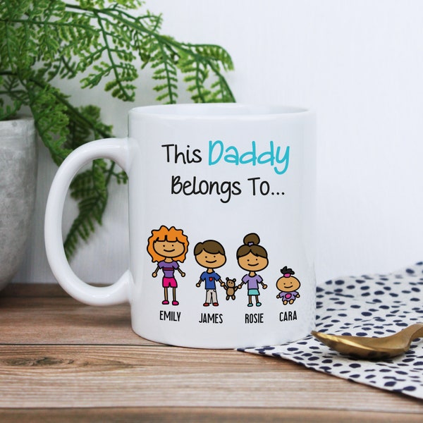 Father's Day Gift, This Daddy Belongs To Mug, Family Portrait Coffee / Tea Cup, Daddy Gift, Dad Birthday, New Dad Present, Gift for Him