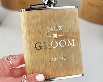 Personalised Wooden Groom Hip Flask, Wedding Gift for Father of the Bride, Father of the Groom, Best Man, Usher, Groomsmen, Stag Party
