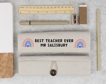 Teacher Gifts, Named Personalised Pencil Case, Rainbow Teacher Pencil Case, Folding Pencil Holder Best Teacher Ever, Teacher Stationery Gift