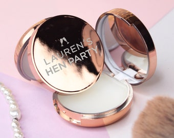 Bálsamo labial con espejo para despedida de soltera, personalizado, con aroma a vainilla, oro rosa o plata. Bolsas de regalo para despedida de soltera, regalo de novia.