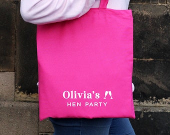 Hen Party Bag, Personalised with Brides Name, Bridal Shower, Hen Do Abroad, Wedding Favour Pink Gift Bags, Team Bride, Hen Night, Tote Bag