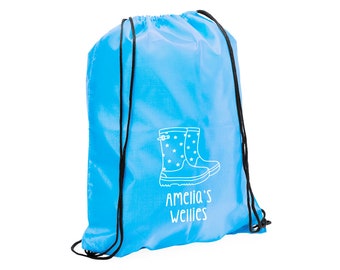 Kids Personalised Welly Boot Bag Unisex Custom Name Drawstring Kit Bag Children s Wellies Boot Bag Girls Boys Welly Bag Nursery Rucksack Etsy Canada