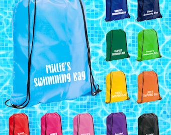 Personalised Swimming Bag Kids Drawstring Swim Bag with Any Name Children’s Rucksack Back To School Girls Boys Backpack for Swimming