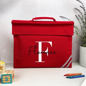 Personalised School Book Bag with Name & Initial, Kids Back to School Bag, Unisex Nursery, Primary School Bookbag, Children's Name Music Bag