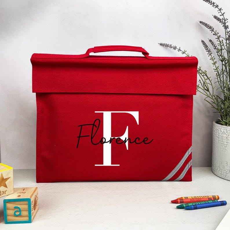Personalised School Book Bag with Name & Initial, Kids Back to School Bag, Unisex Nursery, Primary School Bookbag, Children's Name Music Bag