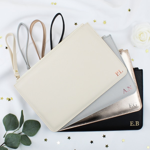 Personalised Bridesmaid Clutch Bag, PU Leather, Monogram Initial Pouch, Maid of Honour Present, Bridesmaid Gift, Proposal Gifts, Wedding Bag