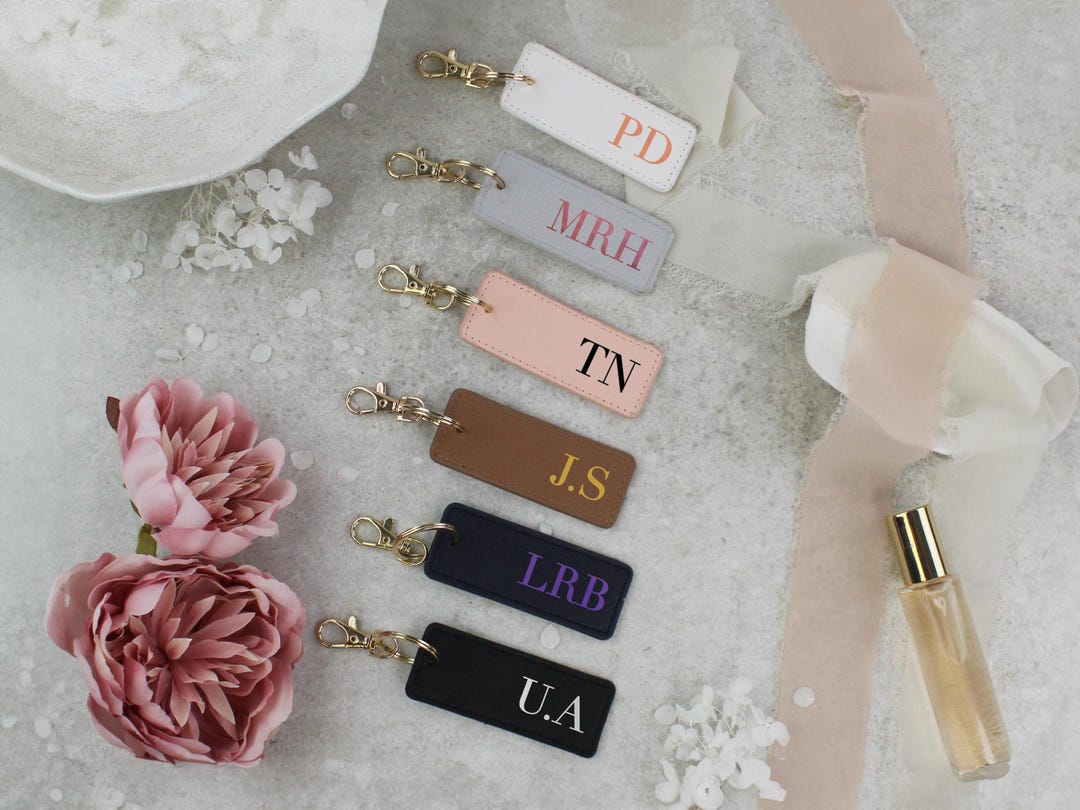 Key Rings With Initials Personalised Keyring With Initials | PU Leather Rectangle Keychain ...