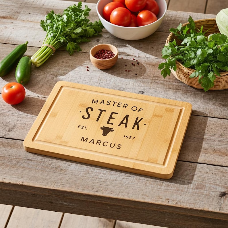 Personalised Master of Steak Cutting Board, Engraved Acacia Wood BBQ Board, Gift for Dad, Grill Master Gift, Custom Chopping Board for Him image 14