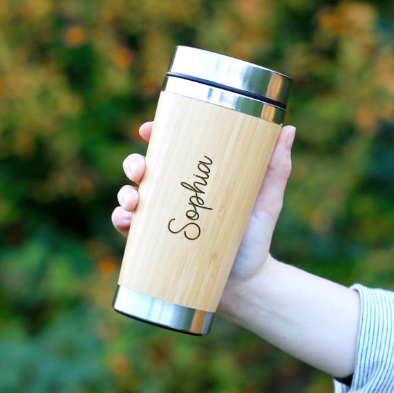 Bambusreisebecher mit personalisiertem Namen, umweltfreundlich, 500 ml  Thermobecher, Laser gravierter Reisekaffee, Teekaffee, Lehrergeschenk -  Etsy.de