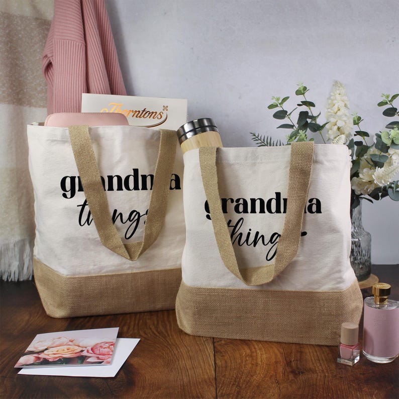 Grandma Things Tote Bag, Grandma Mother's Day Gift, Personalised Grandma Tote Bag, Birthday Gift for Granny, From Grandchildren, New Grandma