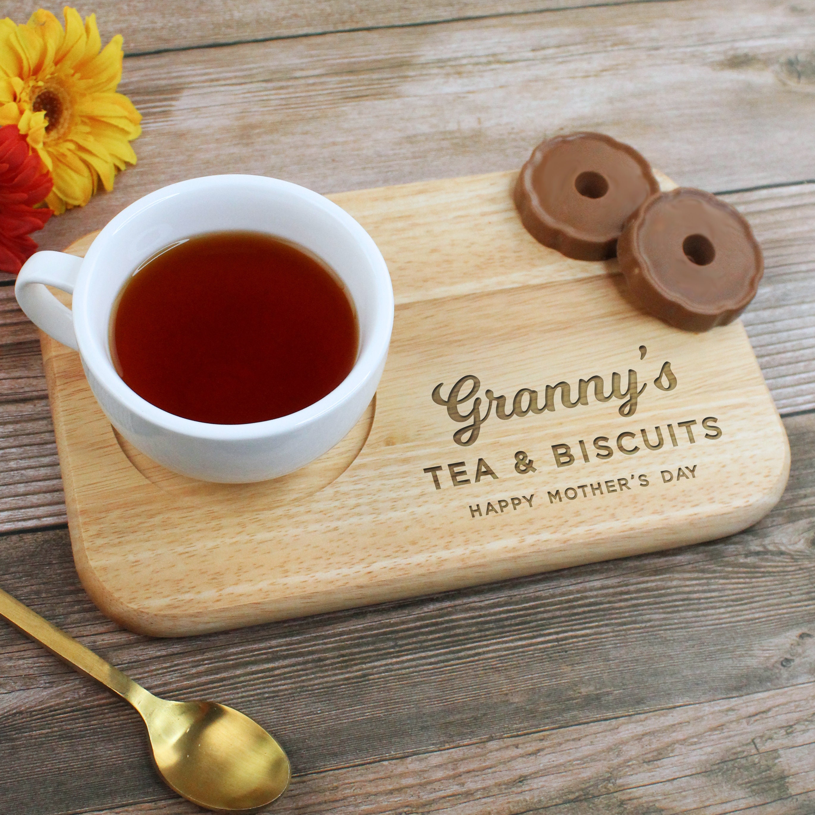 Dad&#39;s Tea & Biscuit Board, Engraved Wood Treat Tray, Personalised Christmas Gift for Dad, Daddy, Grandad, Grandpa, Birthday Gifts for Him