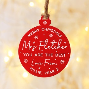 Personalised Teacher Christmas Decoration, Appreciation Ornament, Nursey / Primary Thank You Teacher Xmas Gift, Keepsake Hanging Plaque