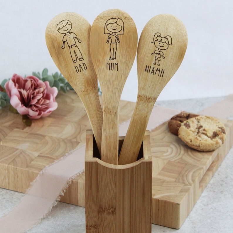 Family Engraved Wooden Spoon / Baking with The Family Bamboo Wooden Spoon, Personalised Baker Spoon for Everyone. Girls, Boys, Men & Women image 4