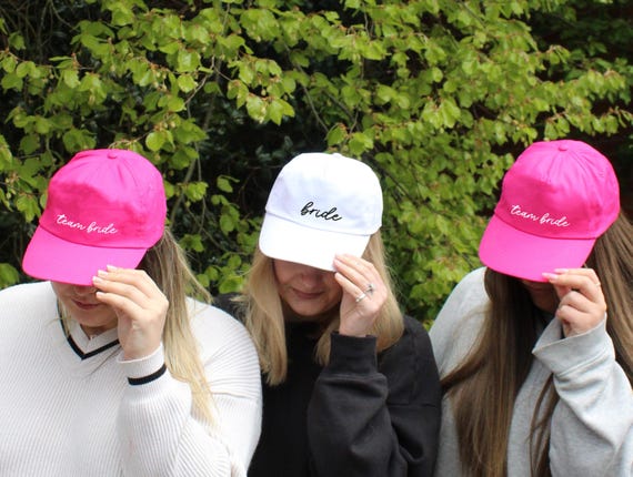 Team Bride Pink & White Baseball Caps, Hen Do Hat, Pink Team Bride Baseball Cap, Summer Hen Party Favours, White Bride Cap, Bride to Be Cap