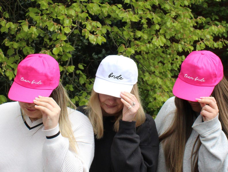 Team Bride Pink & White Hats, Hen Party Favours, Maid of Honour, Bridesmaids Gifts, White Bride Cap, Hen Party Accessory, Destination Hen Do