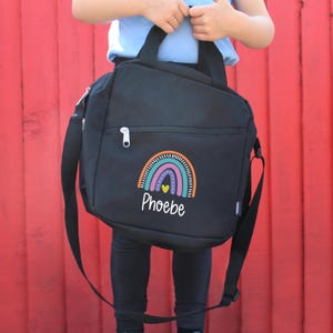 Personalised Rainbow Lunch Bag for Kids, Custom Insulated School Lunch Box with Name, Children’s Back to School Food Bag, Nursery Lunch Tote