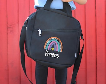Personalised Rainbow Lunch Bag for Kids, Custom Insulated School Lunch Box with Name, Children’s Back to School Food Bag, Nursery Lunch Tote