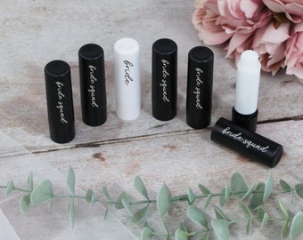 Bálsamos labiales Black Bride Squad, bálsamo labial White Bride, temática de despedida de soltera negra, sabor vainilla, obsequio para bolsa de despedida de soltera, relleno para bolsa de despedida de soltera