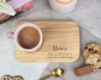 Personalised Mum's Tea & Biscuit Board, Engraved Wooden Treat Tray, Mother's Day Gift for Mum, Mummy, Mother's Day Gifts for Her, Birthday