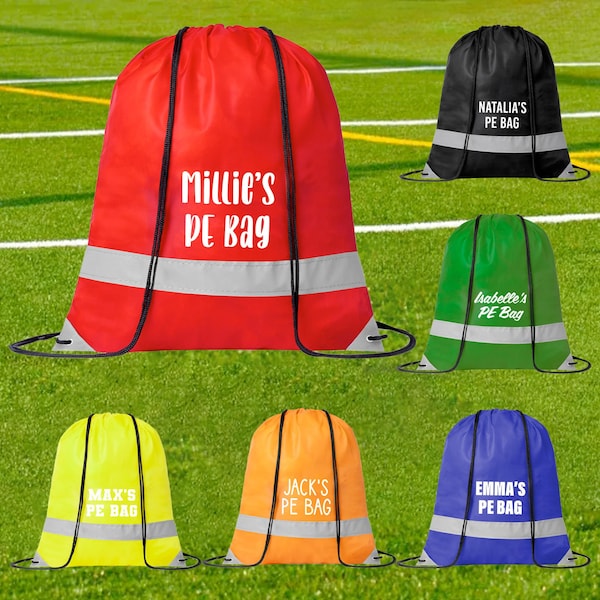 Personalised High Viz Reflective Drawstring Bag Back to School Children’s PE Bag for School Rucksack Bag with Name Kids Pump Bag