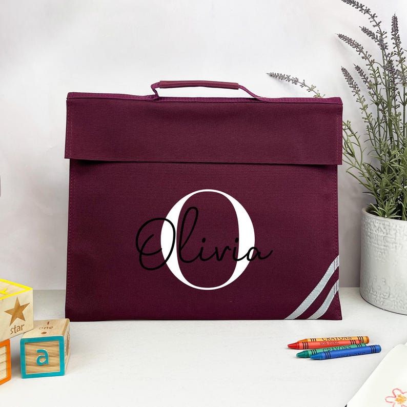 Personalised School Book Bag with Name & Initial, Kids Back to School Bag, Unisex Nursery, Primary School Bookbag, Children's Name Music Bag