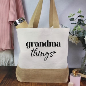 Draagtas oma dingen, oma Moederdagcadeau, gepersonaliseerde draagtas oma, verjaardagscadeau voor oma, van kleinkinderen, nieuwe oma