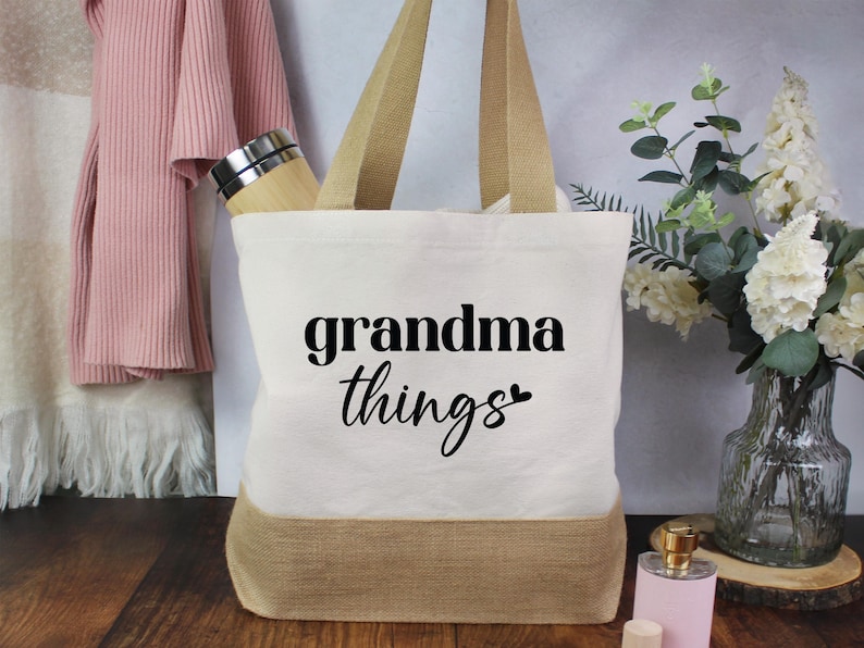 Grandma Things Tote Bag, Grandma Mother's Day Gift, Personalised Grandma Tote Bag, Birthday Gift for Granny, From Grandchildren, New Grandma