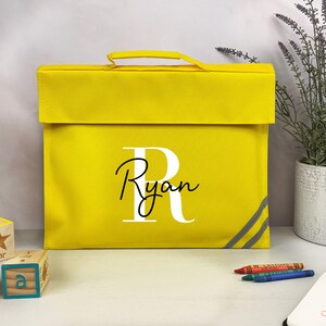 Personalised School Book Bag with Name & Initial, Kids Back to School Bag, Unisex Nursery, Primary School Bookbag, Children's Name Music Bag