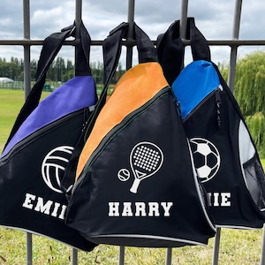 Bolsa deportiva de fútbol personalizada, mochila monocolor con balón de fútbol, tenis, pádel y hockey sobre hielo, bandolera, bolso y nombre.