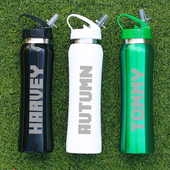 Personalised Water Bottle with Flip Top Straw 800ml Kids School