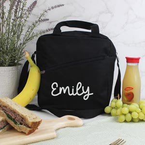 Gepersonaliseerde lunchtas voor kinderen met aangepaste naam, geïsoleerde lunchbox voor school, koeltas voor kinderen met schouderriem en handvat