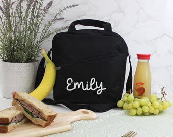 Bolsa de almuerzo personalizada para niños con nombre personalizado, lonchera aislada para la vuelta al cole, bolsa térmica para niños con correa para el hombro y asa de transporte