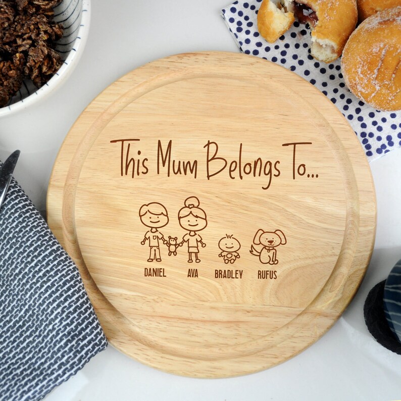 Mothers Day Gift Mum Gifts Wooden Chopping Board Personalised Family Portrait Gift for Wife This Mum Belongs To Christmas Gift for Mum