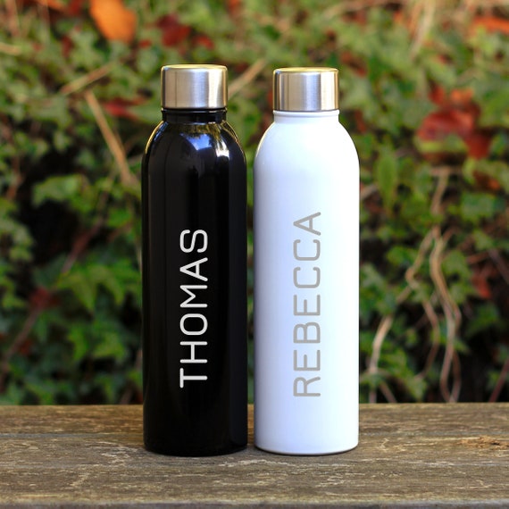 Personalised Metal Water Bottle White / Black 12 Hours Hot 24