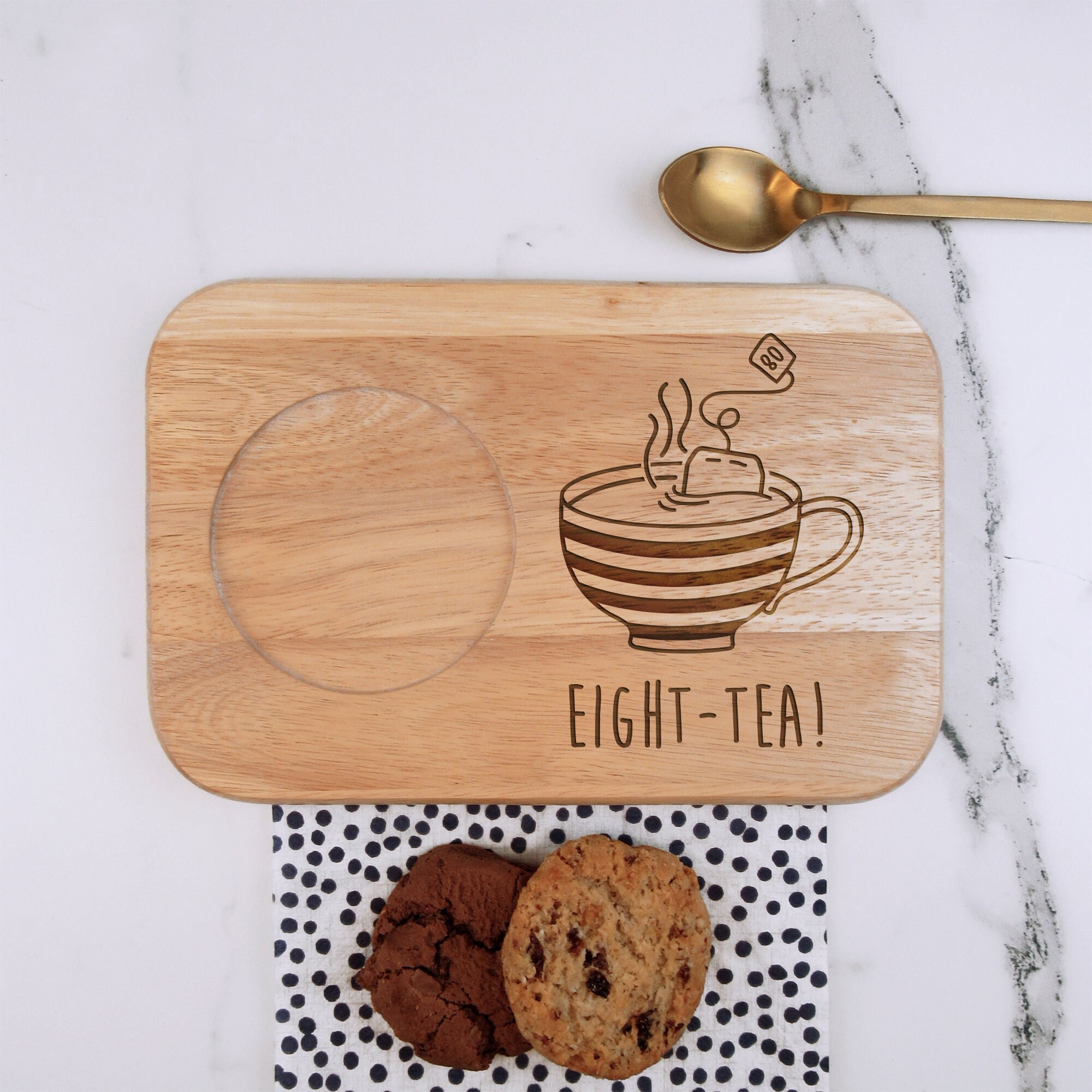 Engraved Tea & Biscuits Board, "EIGHT-TEA" Design, Wood Coffee Treat Board, Dad 80th Birthday Gifts for Men, Him, Eightieth Grandad, Uncle