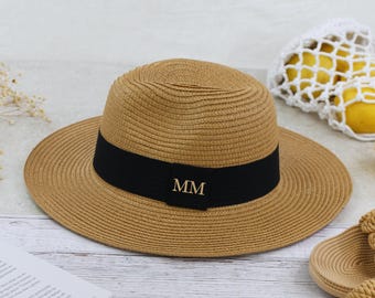 Personalised Beach Hat, Fedora Hat, Custom Straw Hat, Hen Party Hat, Honeymoon Hat, Wedding Beach Hat, Monogrammed Hat, Unisex Straw Hat