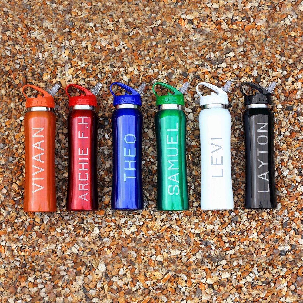 Personalized Stainless Steel Water Bottles - Custom Engraved Name With Straw Lid, 12-40oz