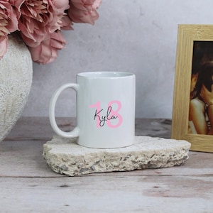 18th Birthday Mug & Coaster Set, Personalised Eighteenth Coffee Cup with Name, Milestone Birthday, Gift for a 18 Year Old Female Woman Gift