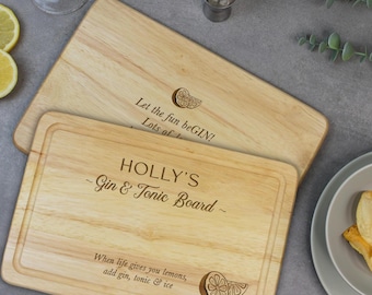 Tabla de servir/cortar personalizada para ginebra y tónica, tabla para cortar limones, ideal como regalo de Navidad para amantes de la ginebra.