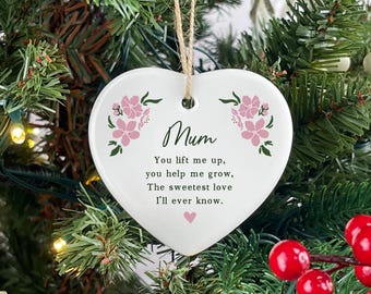 Personalised Mum Heart Decoration | Floral Ceramic Keepsake | Mum Quote Gift | Birthday or Christmas Gift for Mum | Thank You Mum | Mom Gift