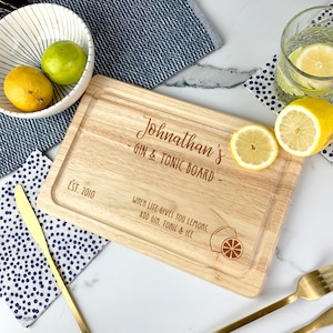 G & T Serving Board, Gin and Tonic Plate, Lemon Cutting Board, Gin Lovers Wooden Gift, Personalised Any Name, Gin and Tonic, Gin Lover Gift image 2