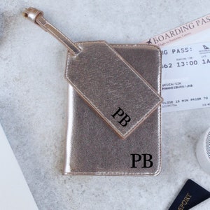 Personalised Passport Holder & Luggage Tag Travel Set with Initials, PU Leather Luggage, Passport Covers, Honeymoon, Holiday Gift for Couple image 10