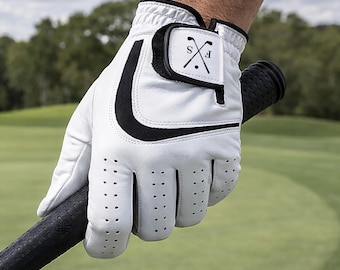 Men's Leather Golf Glove Personalised with Initials, Monogrammed Golf Accessories, Left Handed Golf Glove, 5 Sizes S-XL, Golf Gift for Him