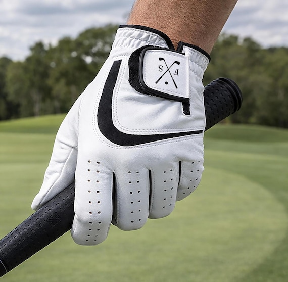 Men's Leather Golf Glove Personalised with Initials, Monogrammed Golf Accessories, Left Handed Golf Glove, 5 Sizes S-XL, Golf Gift for Him